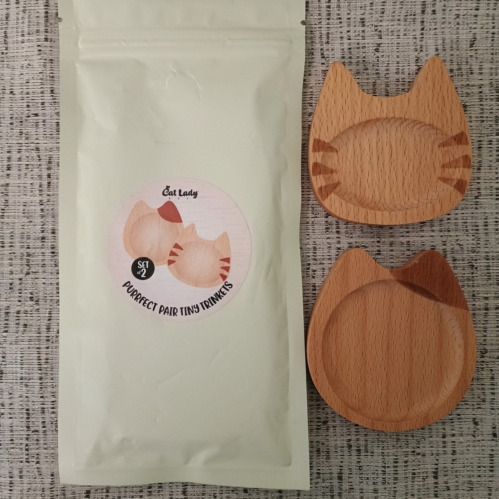 Cat Lady Box Purrfect Pair Wooden Cat Shaped Trinket Dishes Set of 2